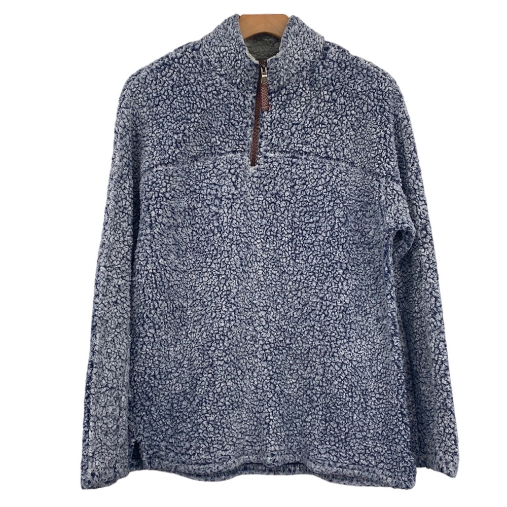 True Grit Sherpa Fleece Jacket Women Blue White‎ Quarter Zip Frosty Tip Pullover